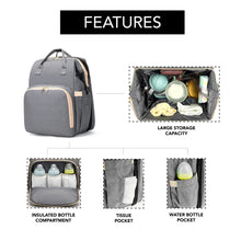 Load image into Gallery viewer, Grey Baby Diaper Bag with Changing Station