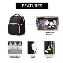 Load image into Gallery viewer, Black Diaper Bag with Changing Station